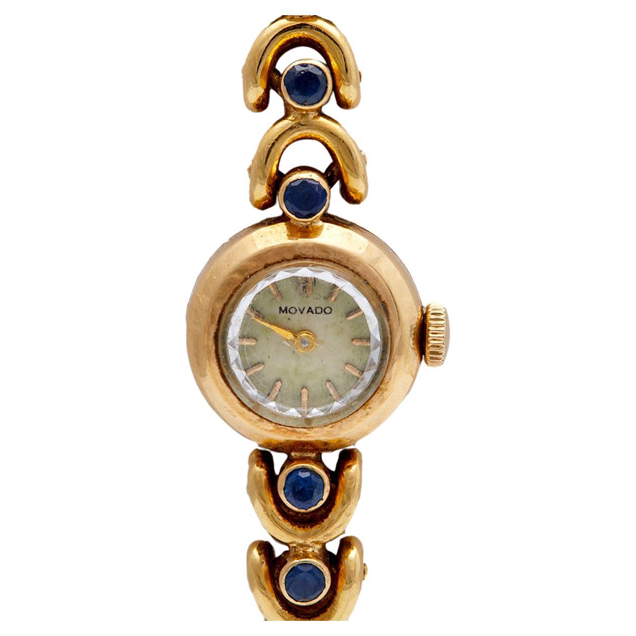 Vintage Van Cleef & Arpels Movado Sapphire 18 Karat Gold Watch
