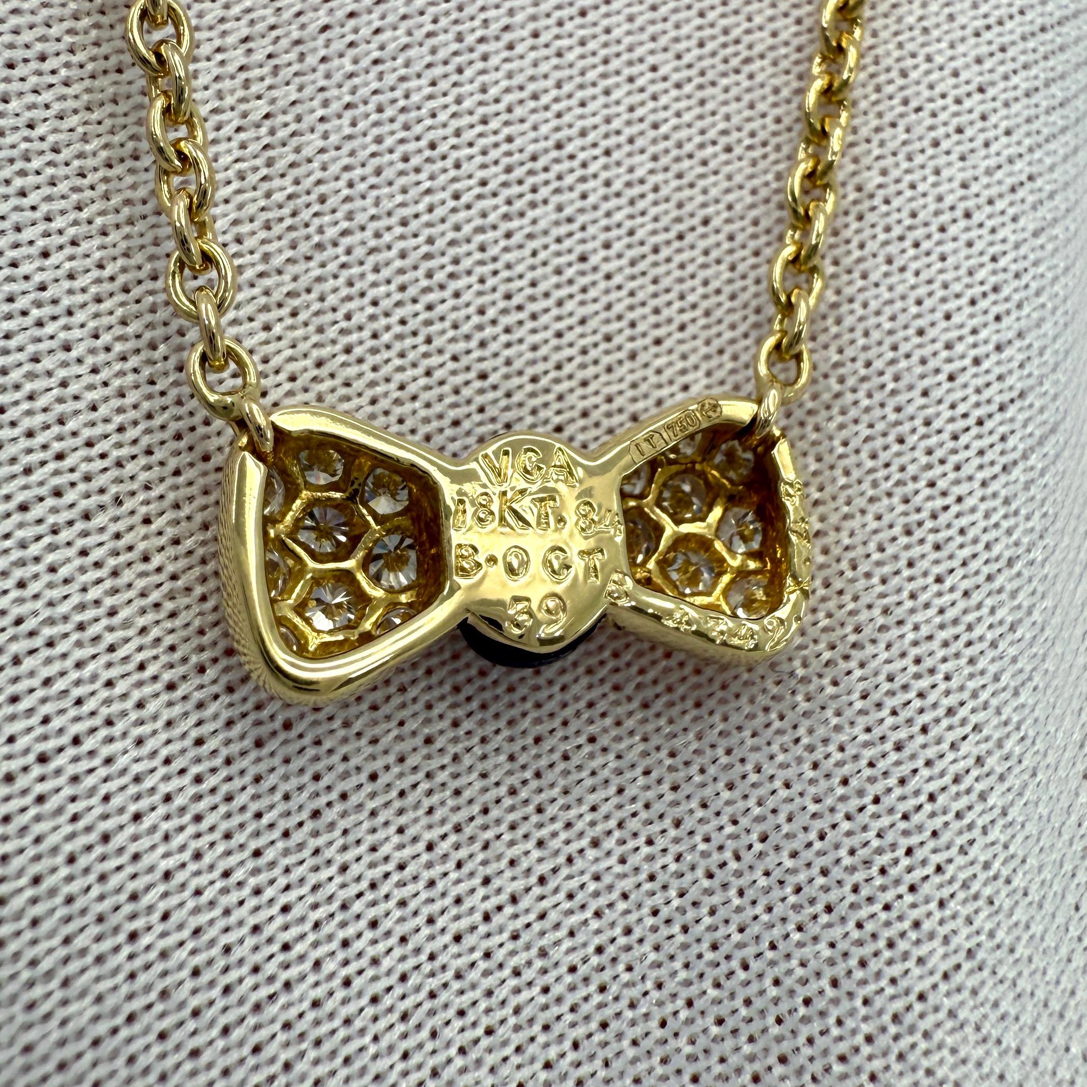 Vintage Van Cleef & Arpels Onyx Diamond 18k Yellow Gold Ribbon Pendant Necklace For Sale 1