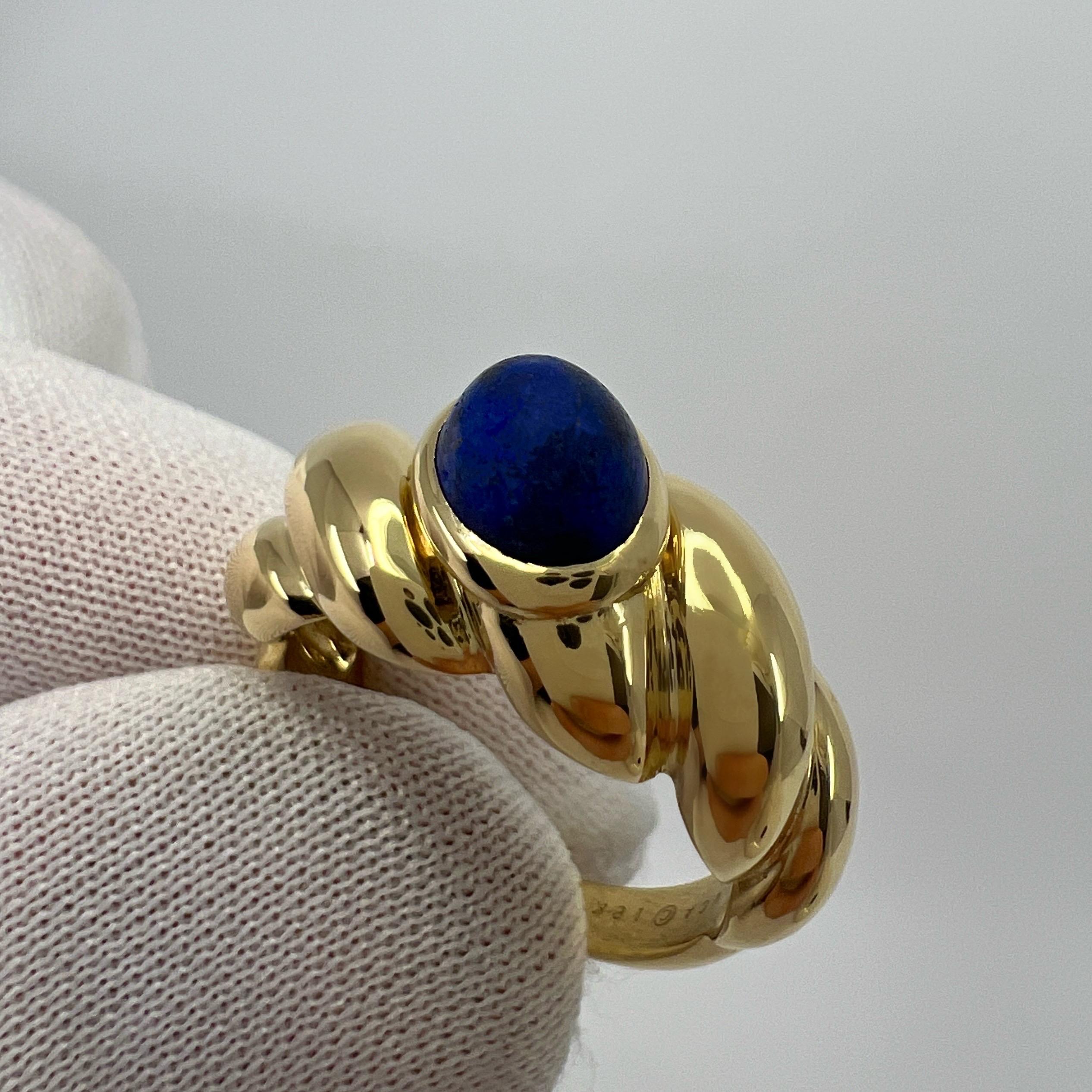 Vintage Van Cleef & Arpels Oval Lapis Lazuli 18k Yellow Gold Swirl Ring EU53 For Sale 5