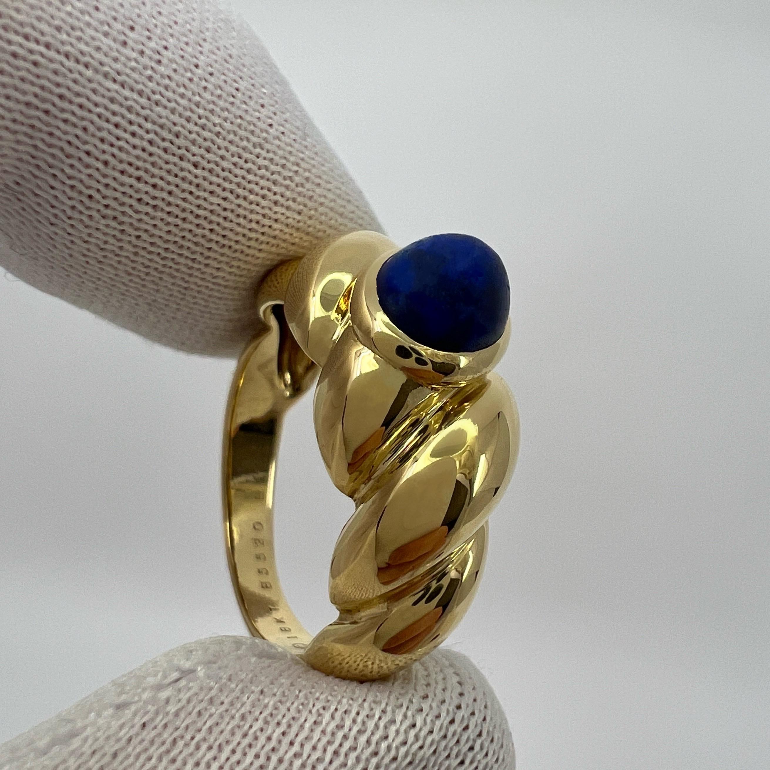 Vintage Van Cleef & Arpels Oval Lapis Lazuli 18k Yellow Gold Swirl Ring EU53 For Sale 2