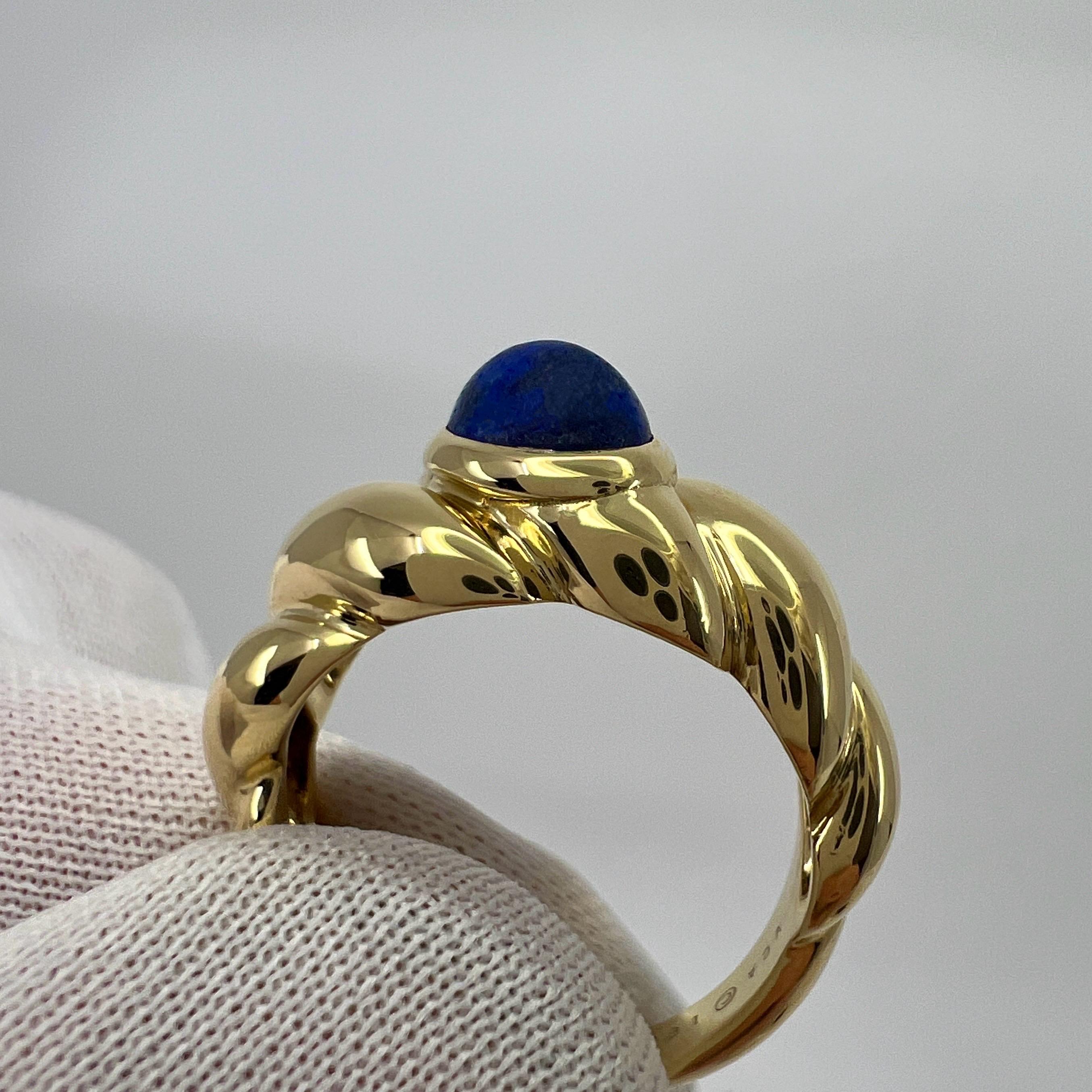 Vintage Van Cleef & Arpels Oval Lapis Lazuli 18k Yellow Gold Swirl Ring EU53 For Sale 4