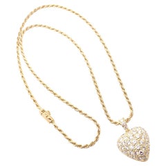 Vintage Van Cleef & Arpels Pave Diamond Large Heart Yellow Gold Pendant Necklace
