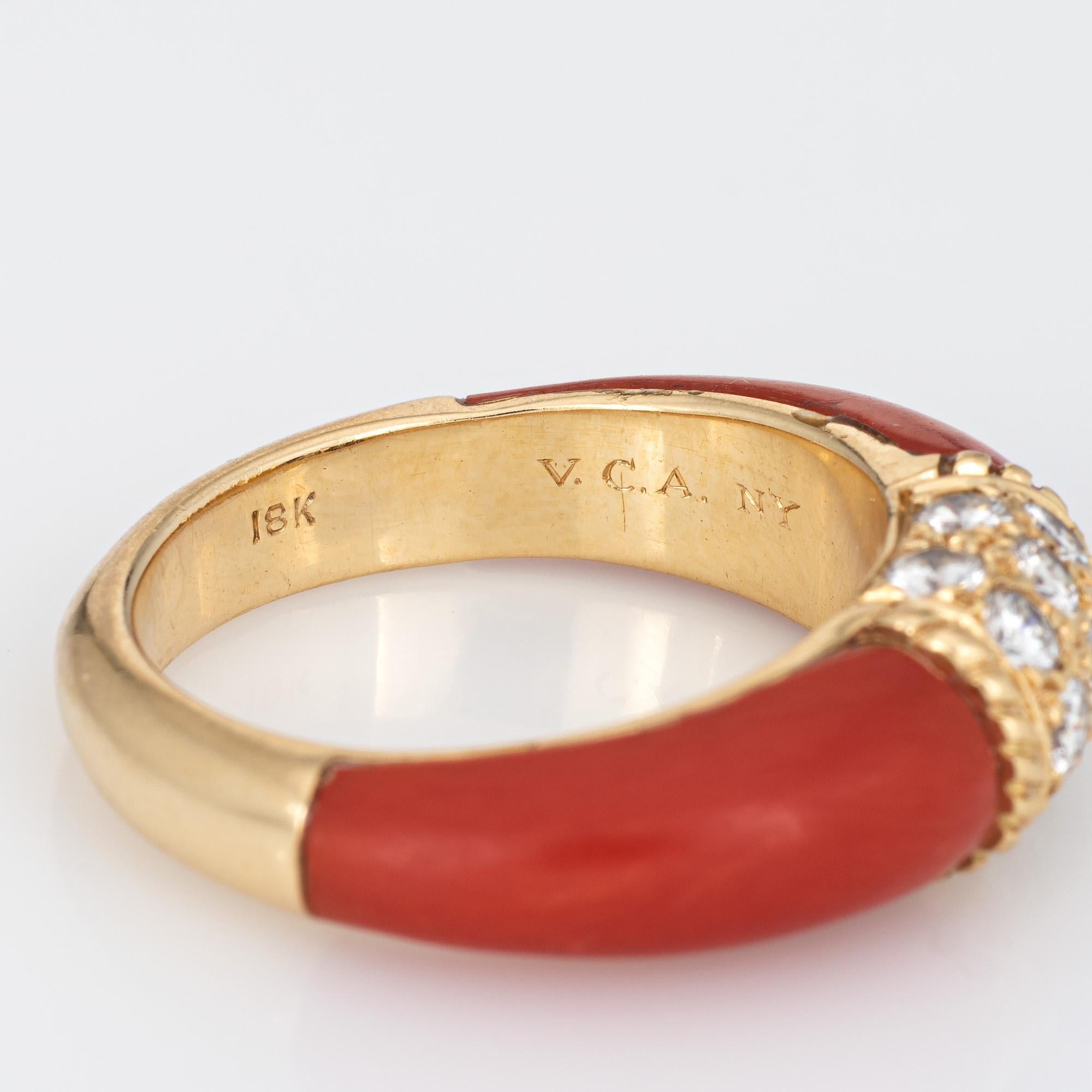 Vintage Van Cleef & Arpels Philippine Coral Ring Diamond 18k Yellow Gold Band In Good Condition In Torrance, CA