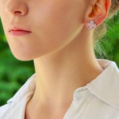 Vintage Van Cleef & Arpels Pink Opal Alhambra Earrings Set in 18k White Gold