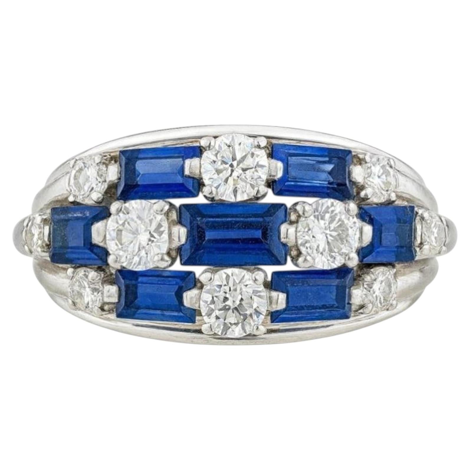 Vintage Van Cleef & Arpels Bague en platine avec diamant et saphir