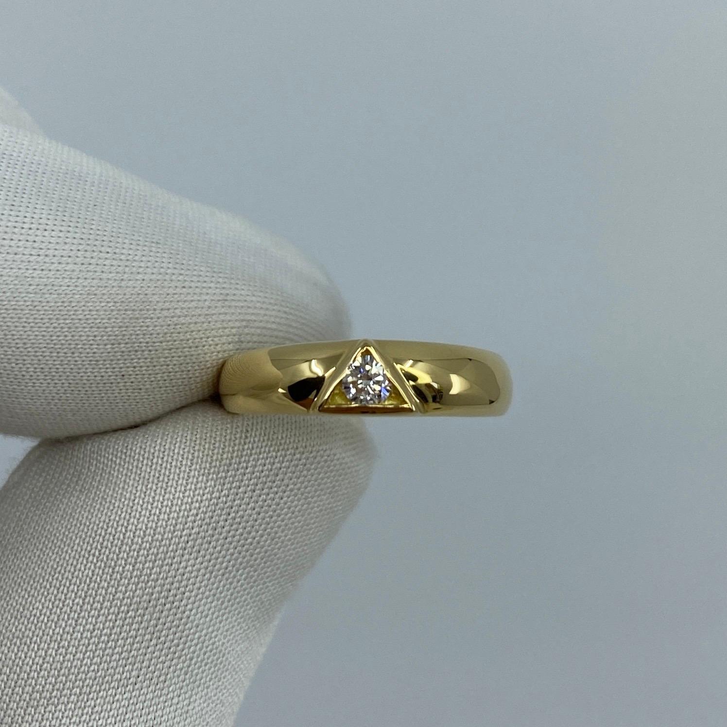 Van Cleef & Arpels Diamond Solitaire 18k Yellow Gold Ring.

A stunning vintage ring with a triangle motif design, set with a 3mm round cut white diamond. Fine jewellery houses like Van Cleef & Arpels only use the finest of gemstones. Approx 0.10ct