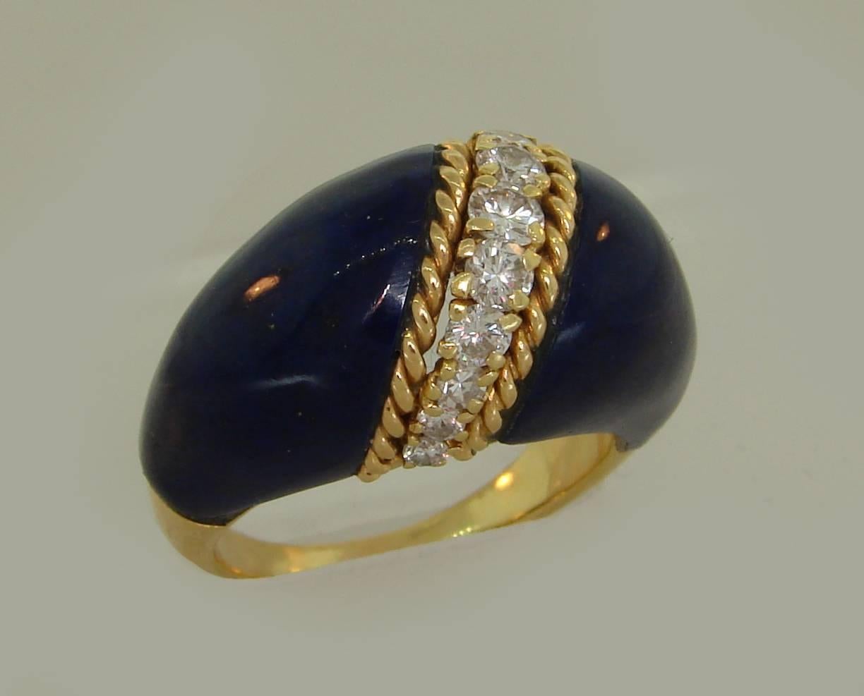 Round Cut Vintage Van Cleef & Arpels Ring Lapis Lazuli 18k Gold Estate Jewelry For Sale