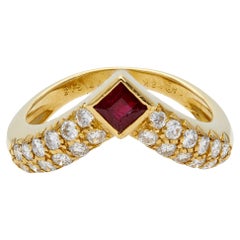 Retro Van Cleef & Arpels Ruby and Diamond 18k Yellow Gold Chevron Ring