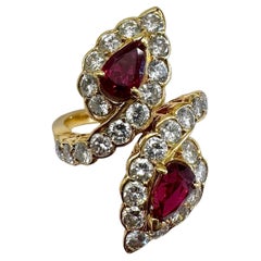 Vintage Van Cleef 
Arpels Ruby and Diamond Bypass Ring in 18K Yellow Gold