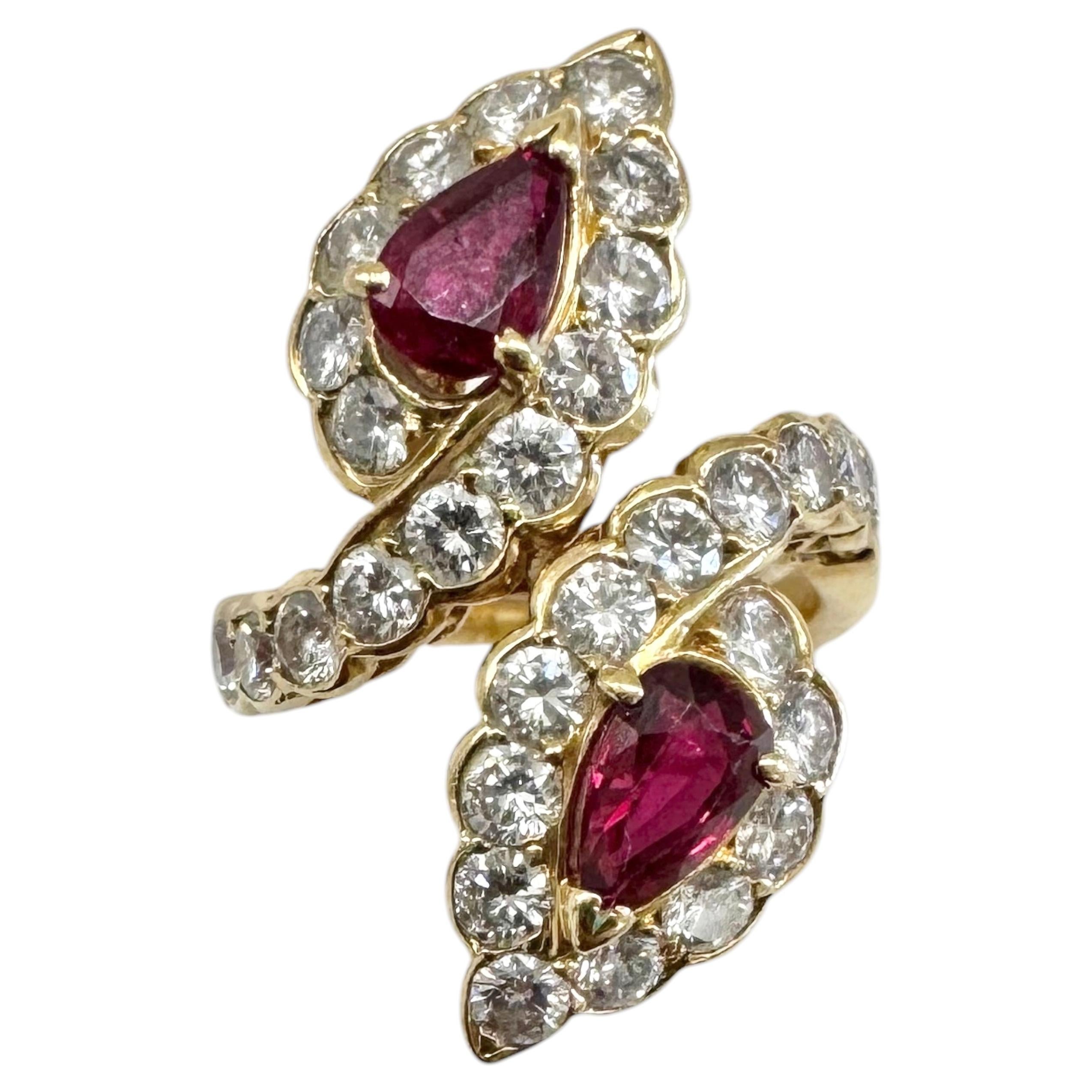 Vintage Van Cleef & Arpels Ruby and Diamond Bypass Ring in 18K Yellow Gold