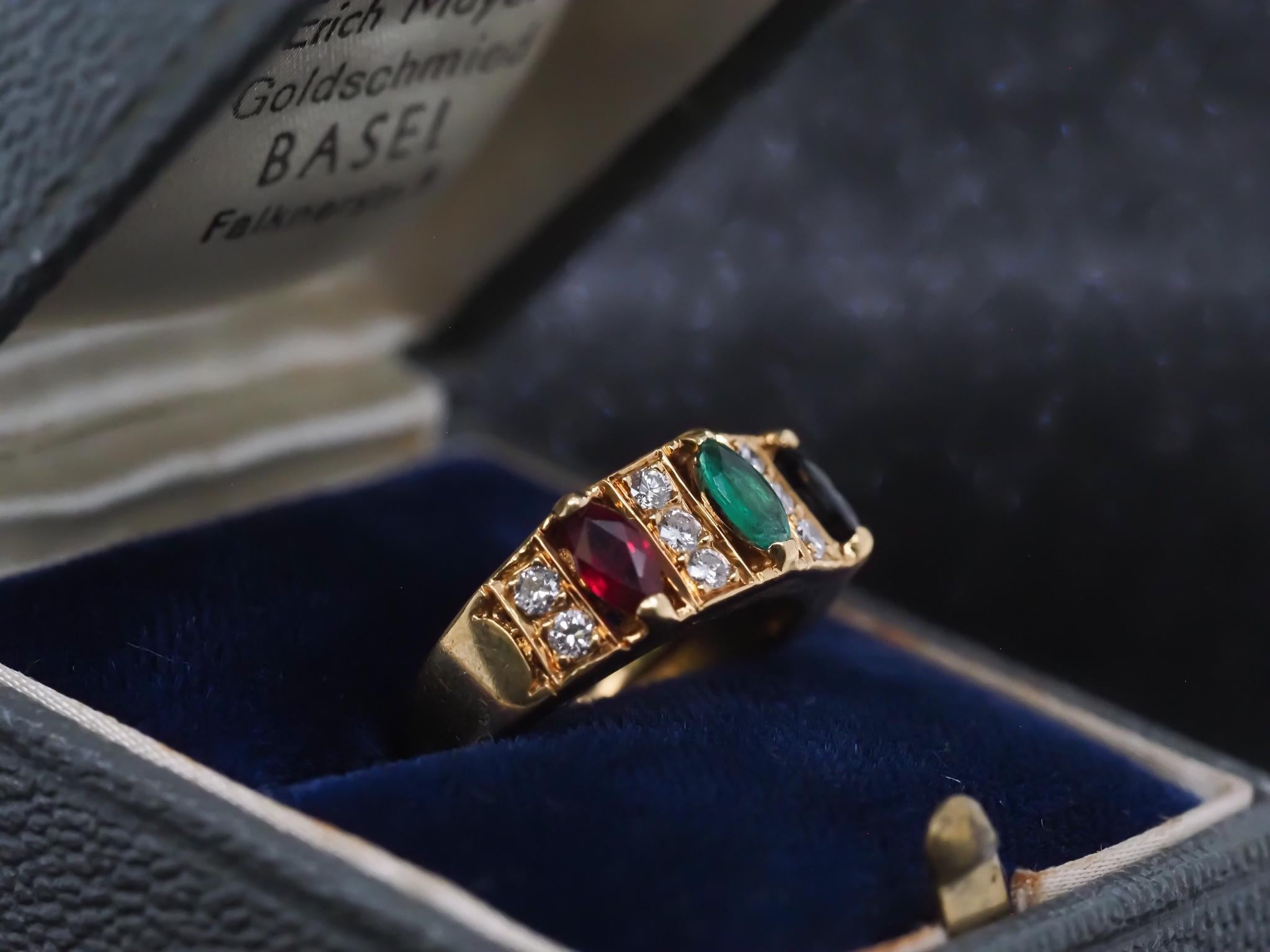 Vintage Van Cleef & Arpels Ruby Sapphire Emerald & Diamond Ring For Sale 5