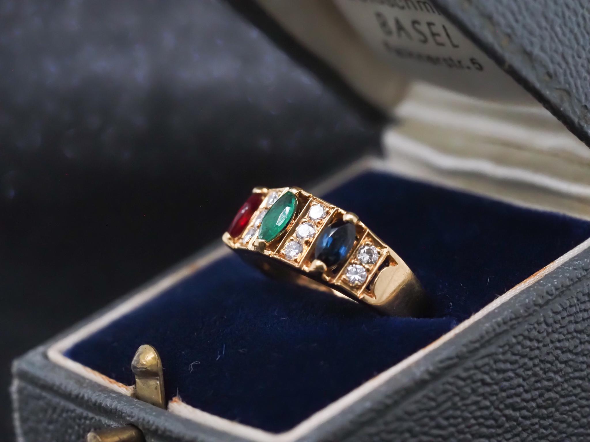 Vintage Van Cleef & Arpels Ruby Sapphire Emerald & Diamond Ring For Sale 7
