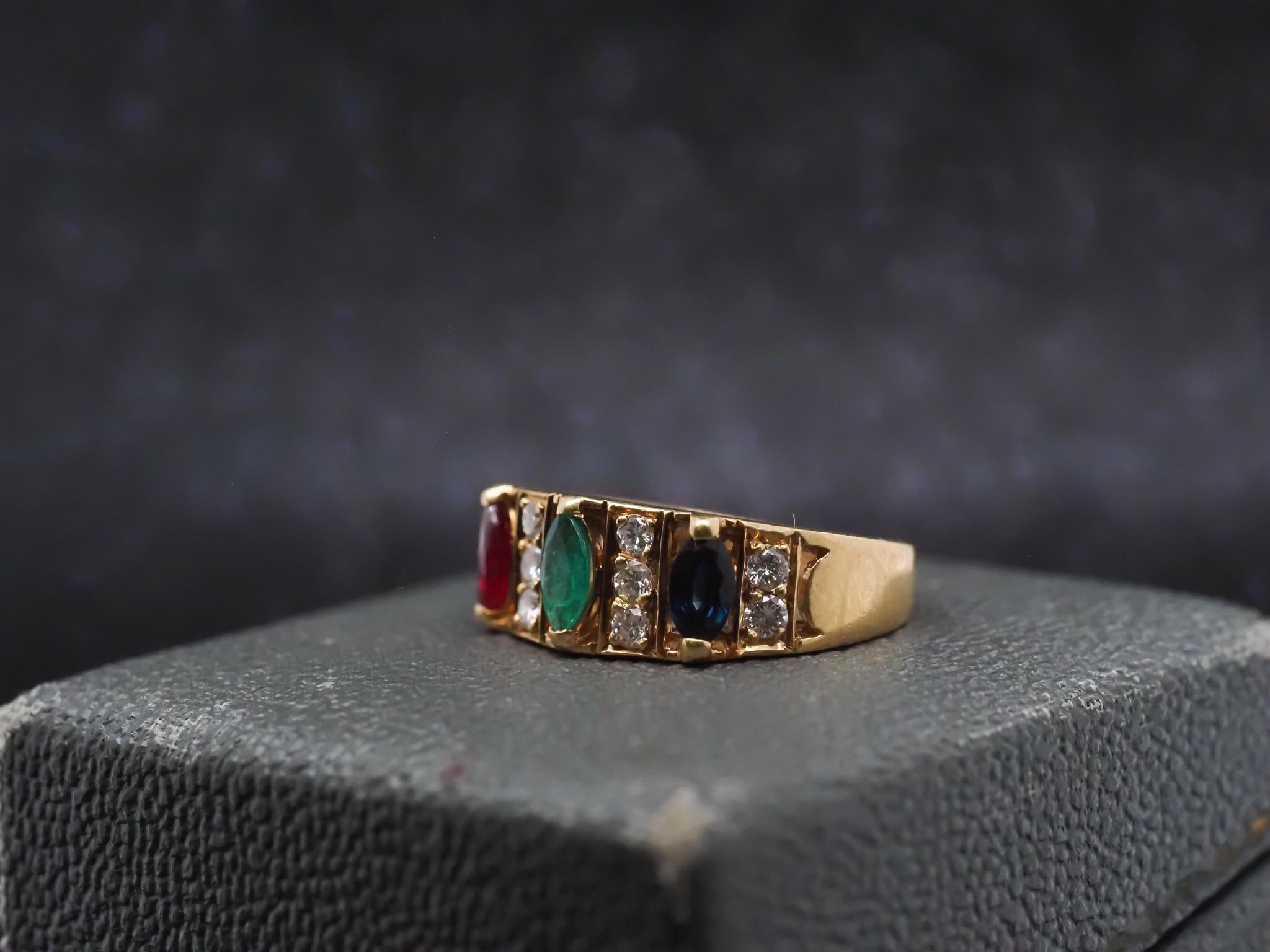 Vintage Van Cleef & Arpels Ruby Sapphire Emerald & Diamond Ring For Sale 1