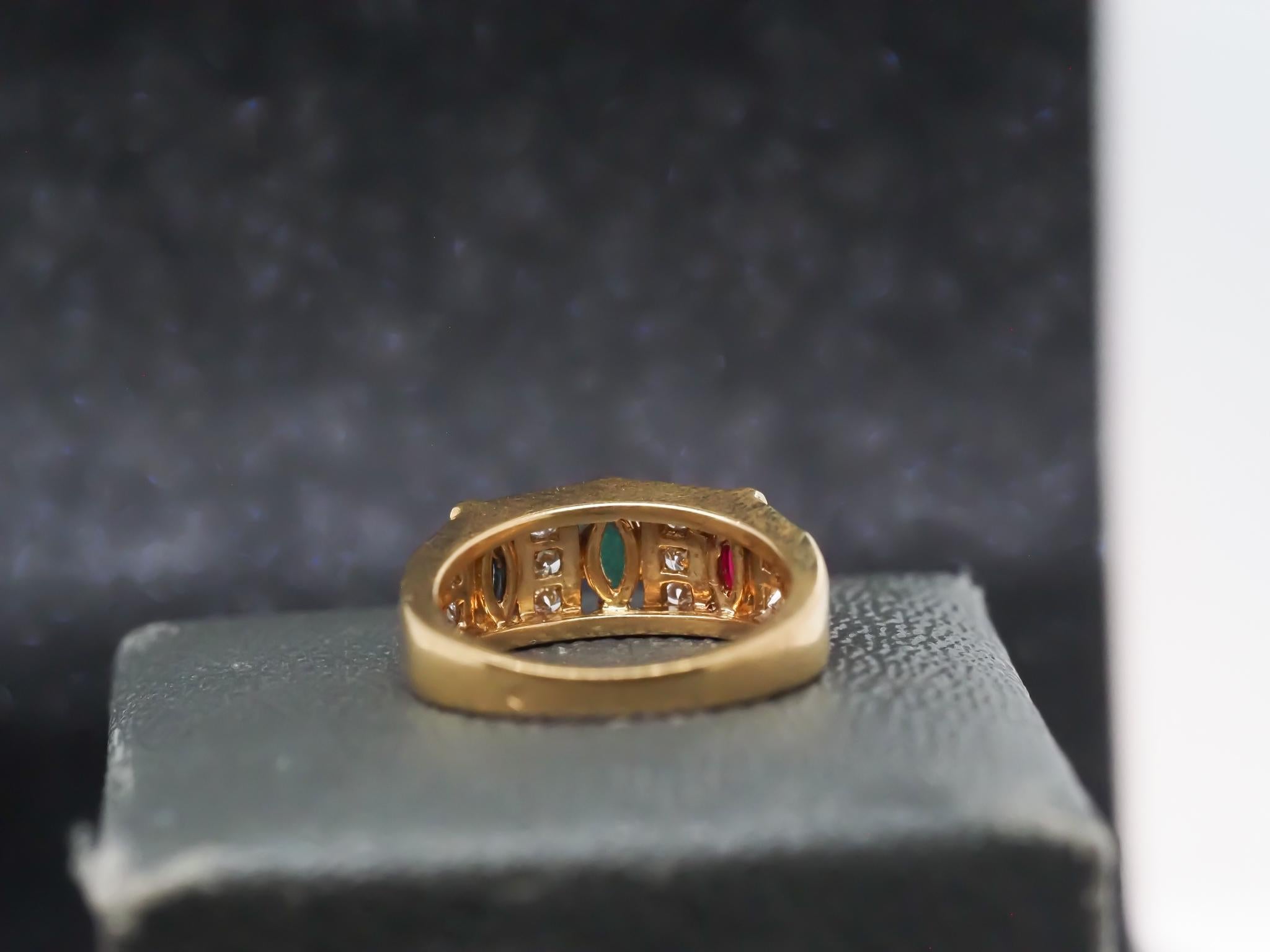 Vintage Van Cleef & Arpels Ruby Sapphire Emerald & Diamond Ring For Sale 3