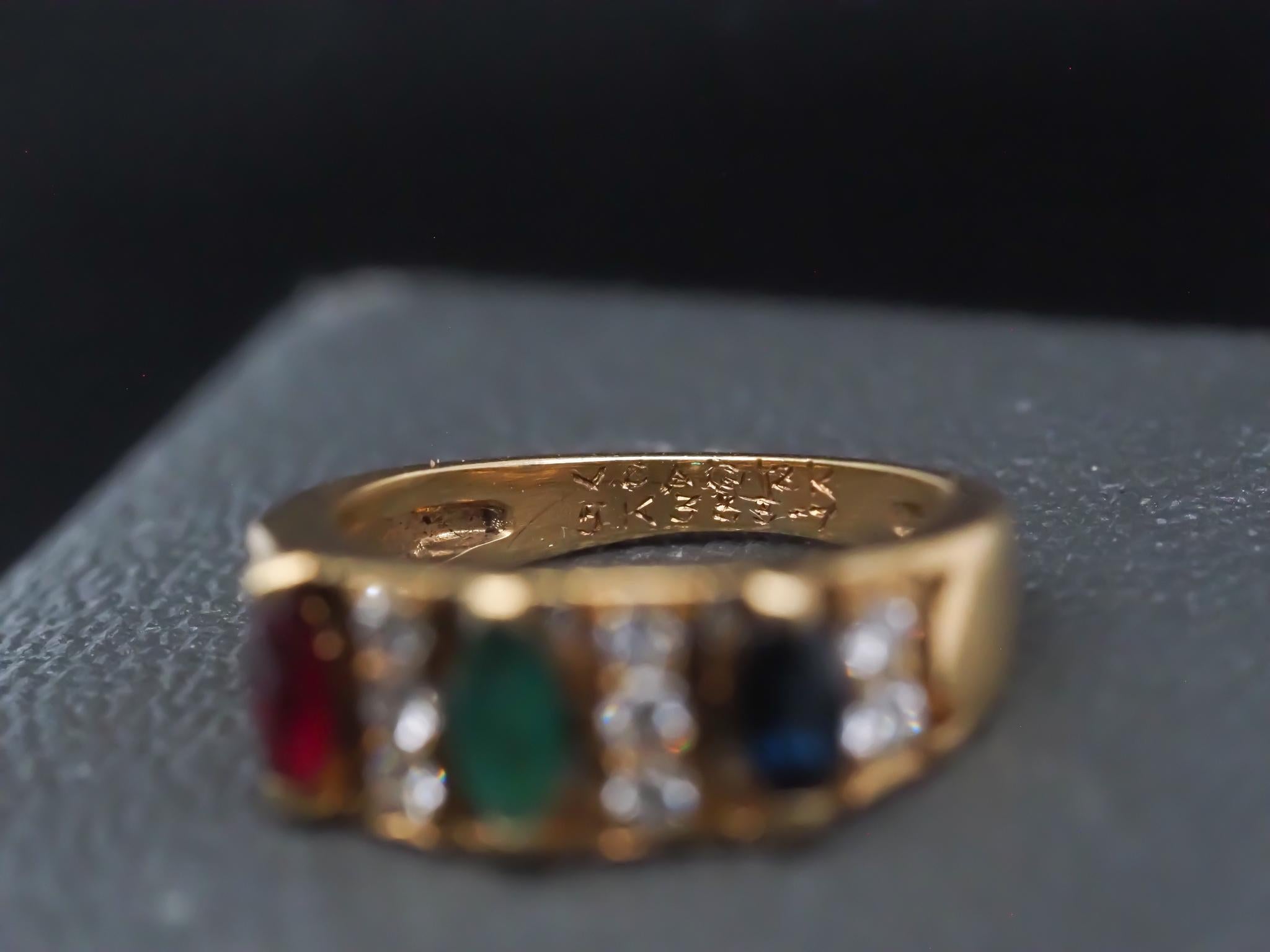 Vintage Van Cleef & Arpels Ruby Sapphire Emerald & Diamond Ring For Sale 4