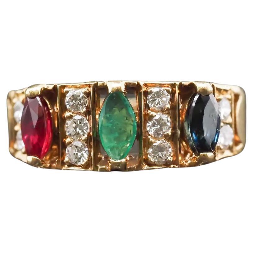 Vintage Van Cleef & Arpels Ruby Sapphire Emerald & Diamond Ring