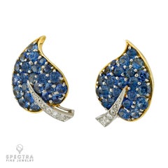 Vintage Van Cleef & Arpels Sapphire & Diamond Leaf Earrings  1950s