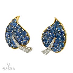 Vintage Van Cleef & Arpels Sapphire & Diamond Leaf Earrings  1950s
