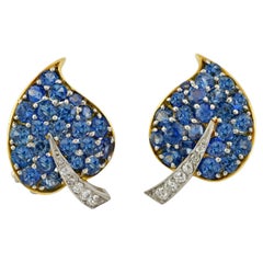 Vintage Van Cleef & Arpels Sapphire & Diamond Leaf Earrings  1950s