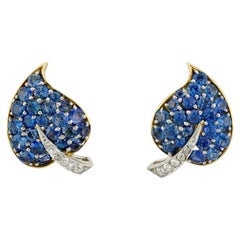 Vintage Van Cleef & Arpels Sapphire & Diamond Leaf Earrings  1950s