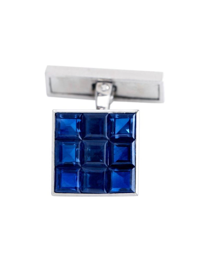 Vintage Van Cleef & Arpels Sapphire Mystery-Set Men's Cufflink and Dress Set In Good Condition For Sale In New York, NY