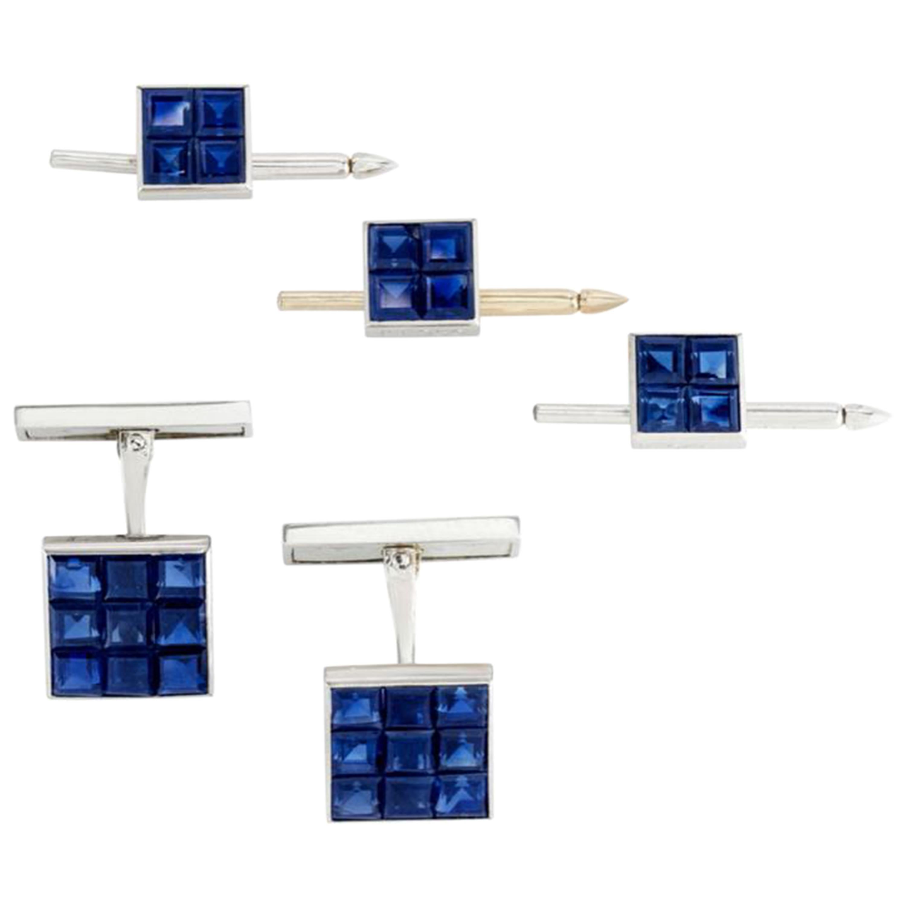 Vintage Van Cleef & Arpels Sapphire Mystery-Set Men's Cufflink and Dress Set