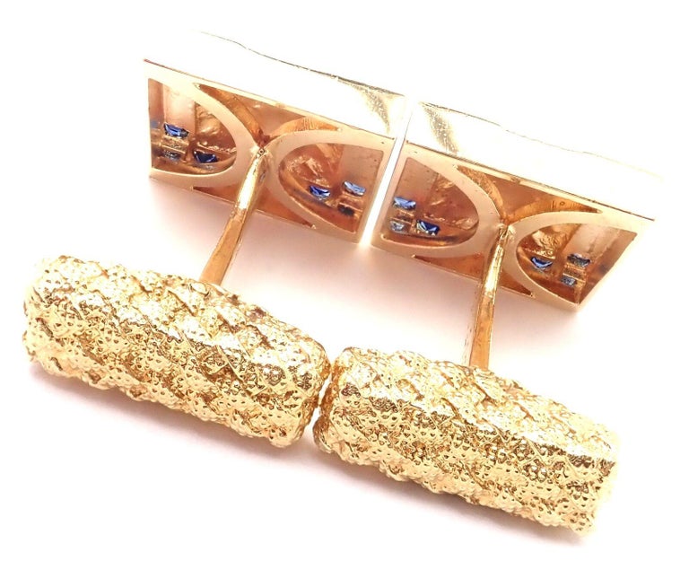 Vintage Van Cleef & Arpels Sapphire Yellow Gold Cufflinks In Excellent Condition For Sale In Holland, PA