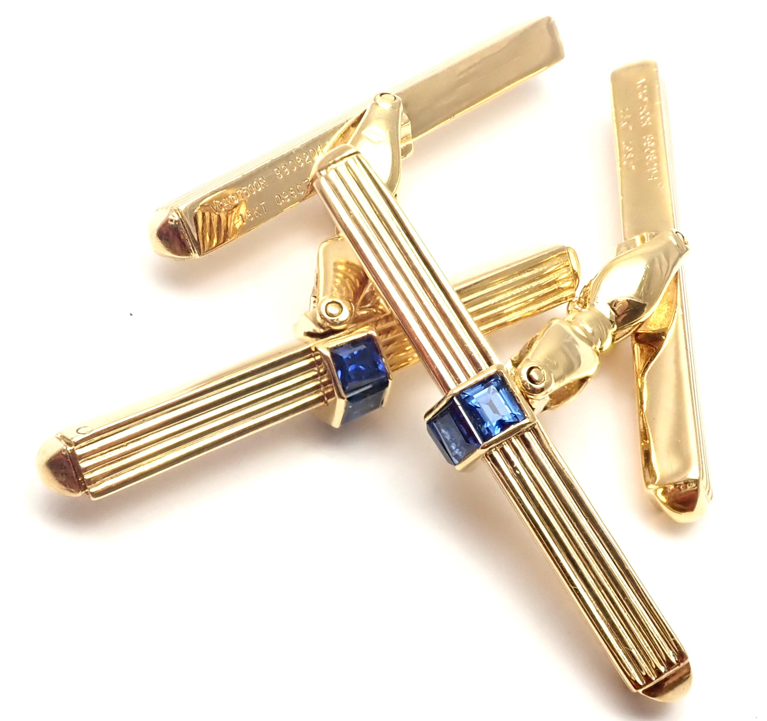 Vintage Van Cleef & Arpels Sapphire Yellow Gold Large Cufflinks In Excellent Condition In Holland, PA