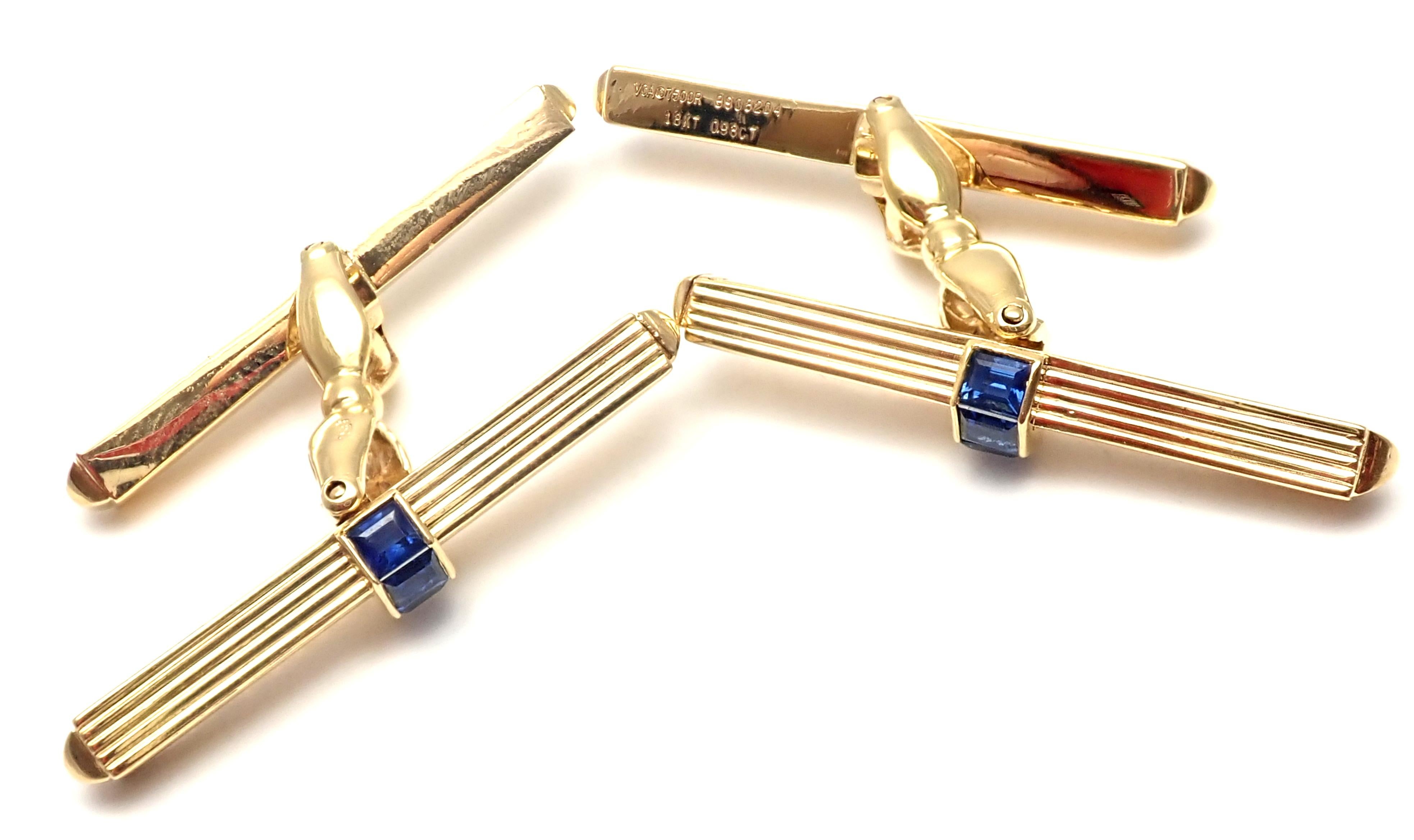 Vintage Van Cleef & Arpels Sapphire Yellow Gold Large Cufflinks 1