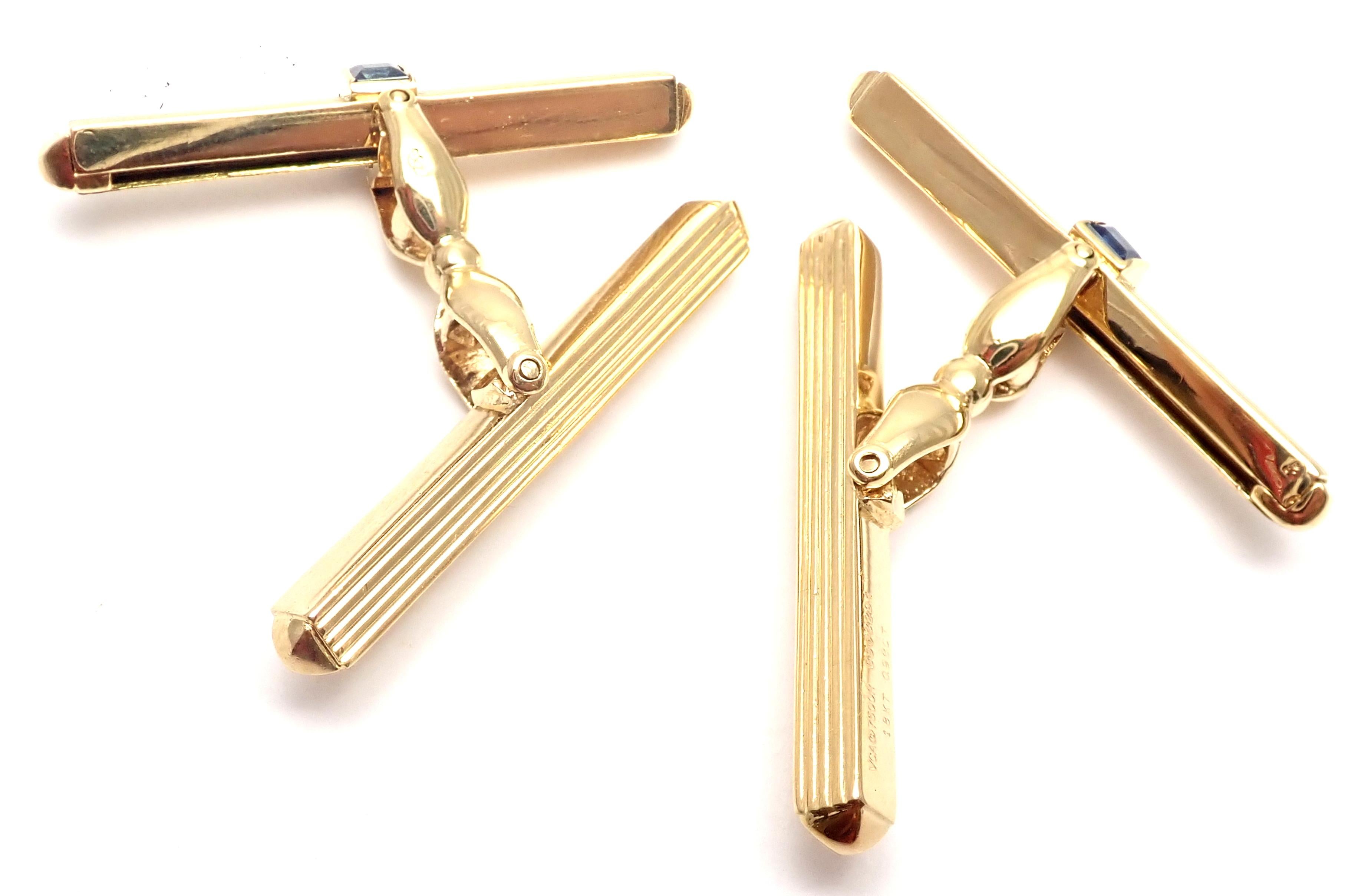 Vintage Van Cleef & Arpels Sapphire Yellow Gold Large Cufflinks 4