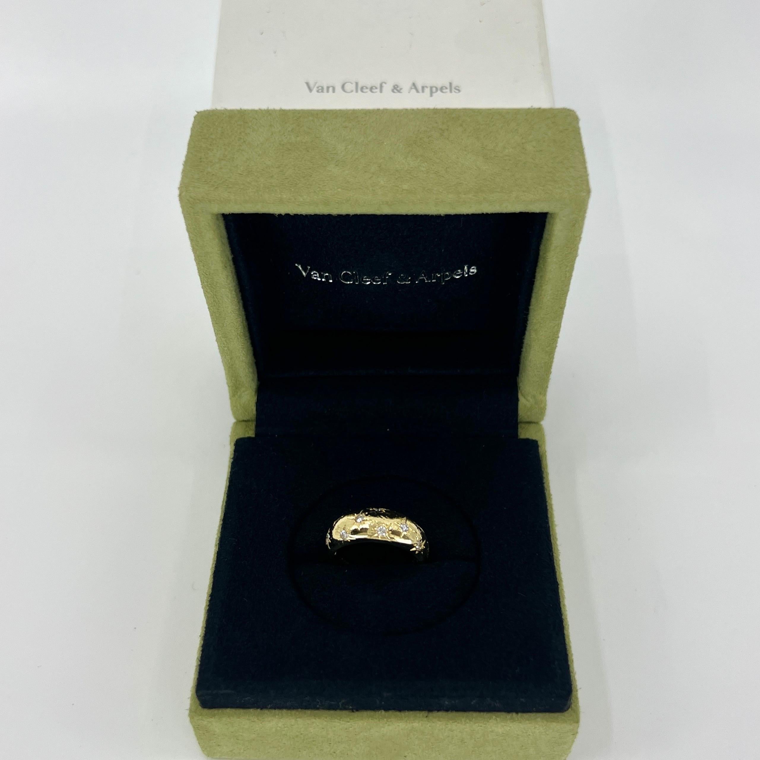 Vintage Van Cleef & Arpels Round Cut Starburst Diamond 18k Yellow Gold Dome Ring.

A stunning vintage VCA dome ring with a star set diamond design and textured gold top. Can polished to remove the texture if requested.
Fine jewellery houses like Van