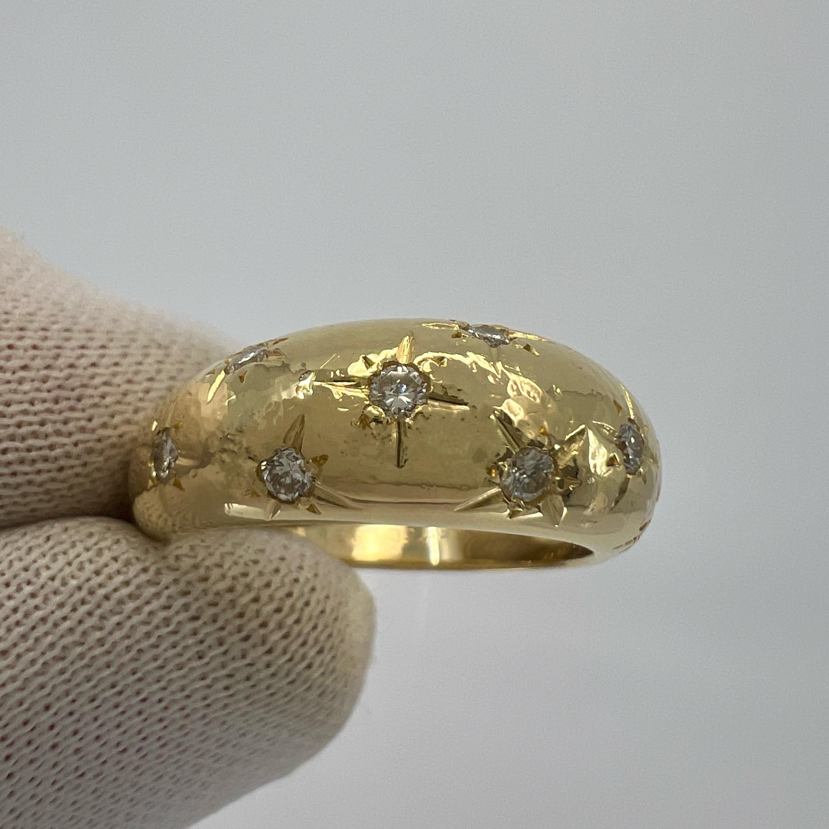 Round Cut Vintage Van Cleef & Arpels Star Set Diamond 18k Yellow Gold Starburst Dome Ring
