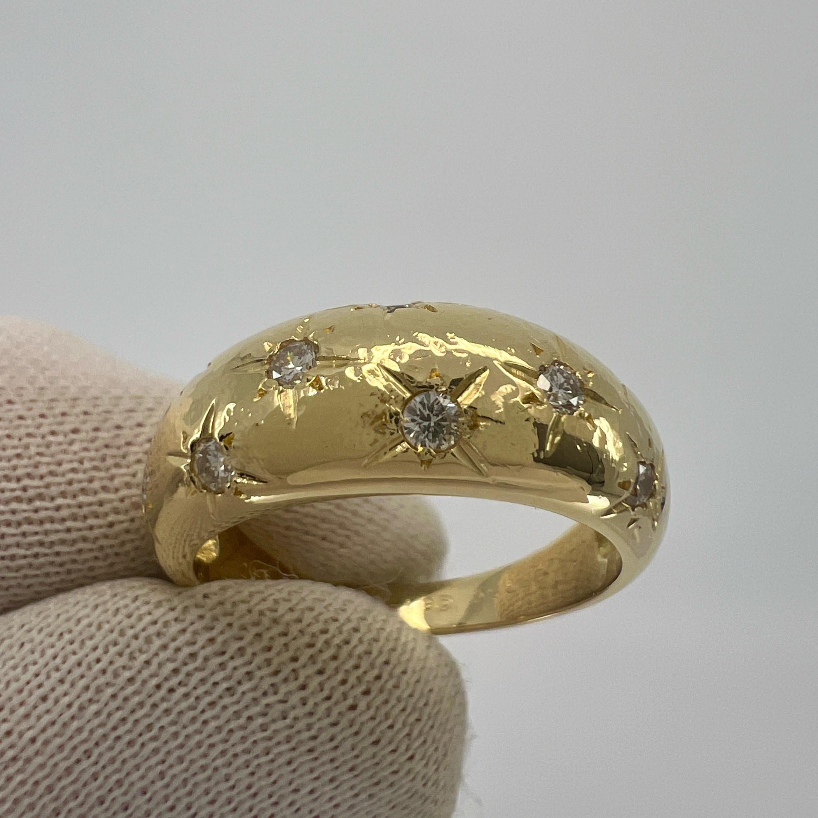 Vintage Van Cleef & Arpels Star Set Diamond 18k Yellow Gold Starburst Dome Ring In Excellent Condition In Birmingham, GB