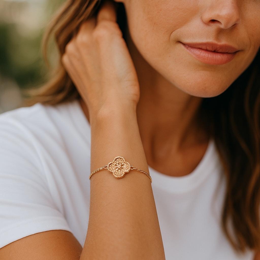 A Timeless Emblem of Luck and Luxury
Capture the essence of Van Cleef & Arpels’ storied elegance with this Vintage Sweet Alhambra Bracelet, meticulously fashioned in 18K rose gold. Celebrated for its iconic quatrefoil design, the Alhambra collection