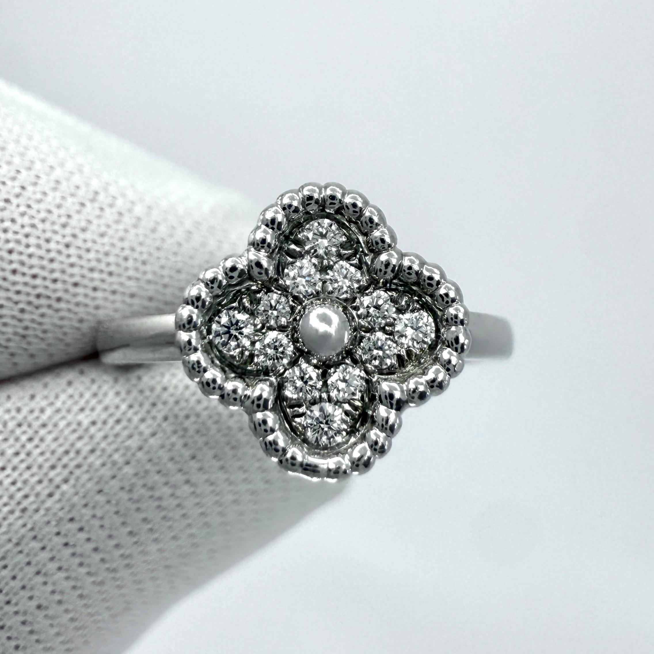 Vintage By Van Cleef & Arpels Sweet Alhambra Diamant 18k Weißgold Ring zertifiziert im Angebot 1