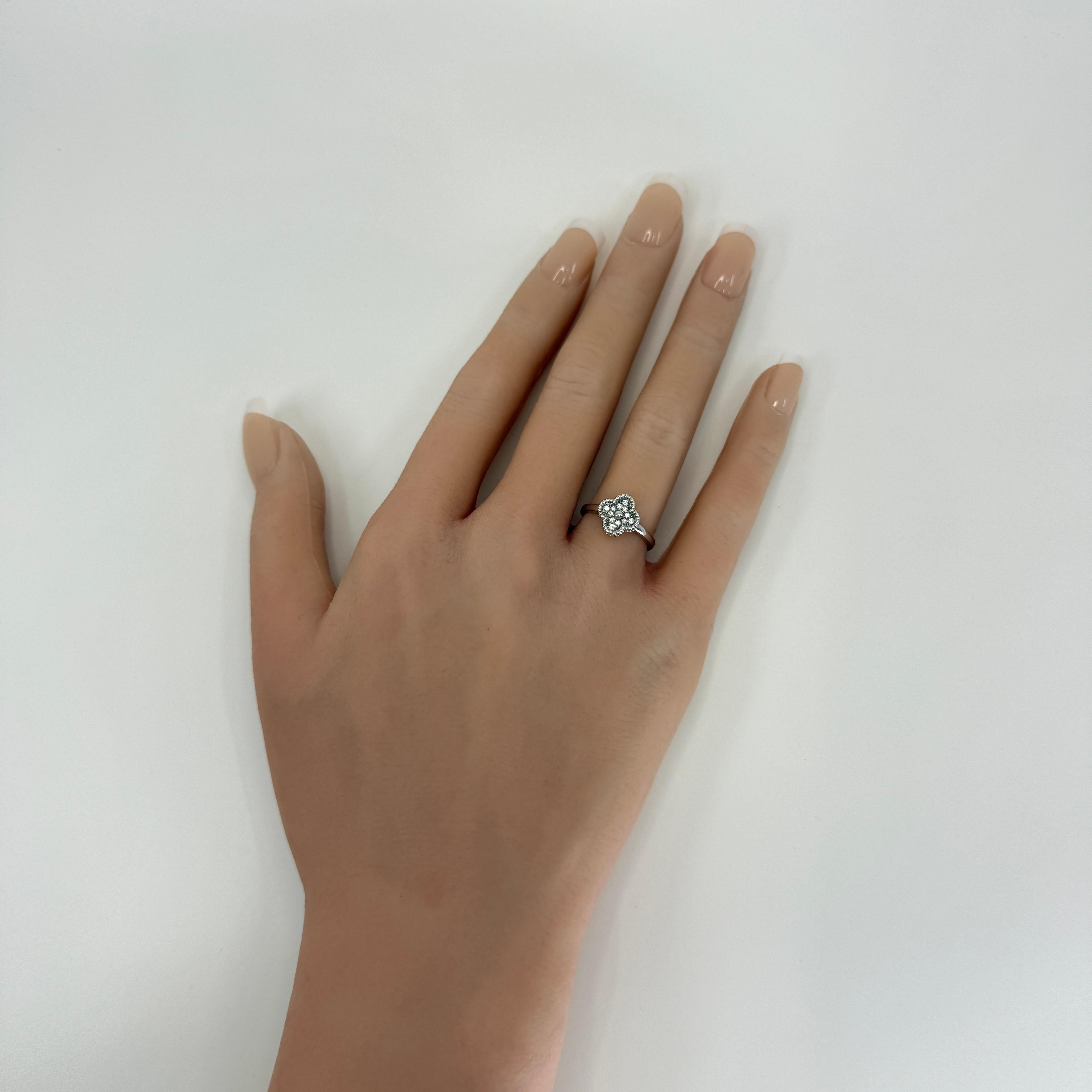 Vintage By Van Cleef & Arpels Sweet Alhambra Diamant 18k Weißgold Ring zertifiziert im Angebot 4