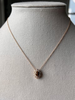 Vintage Van Cleef & Arpels Tigers Eye & Diamond 14k Yellow Gold Pendant Necklace