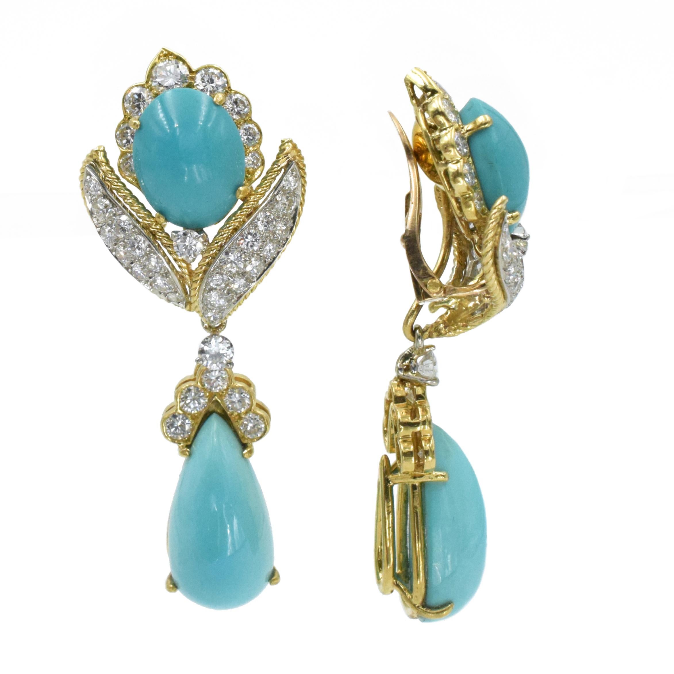 Artist Vintage Van Cleef & Arpels Turquoise and Diamond Earrings