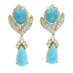 Vintage Van Cleef & Arpels Turquoise and Diamond Earrings