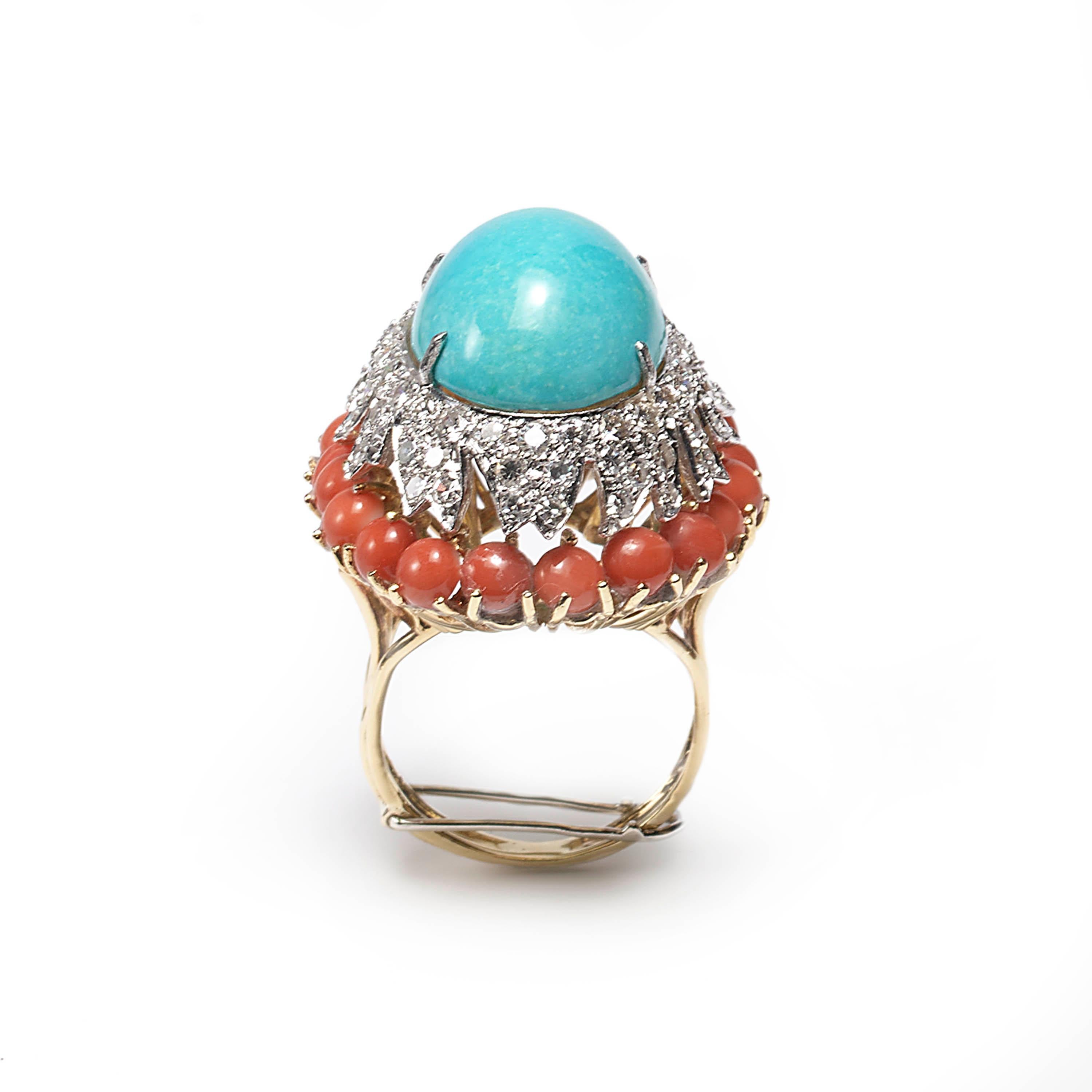 coral and turquoise ring