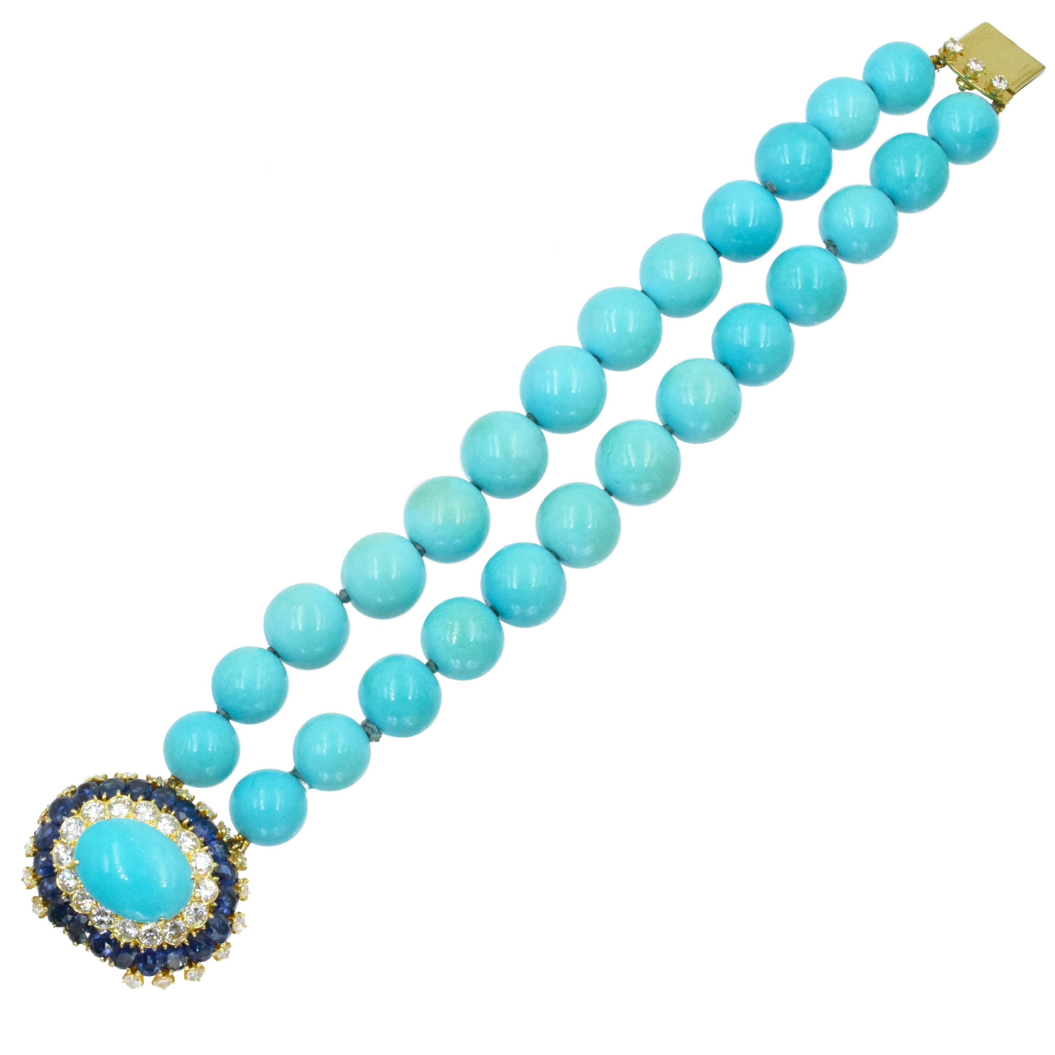 Artist Vintage Van Cleef & Arpels Turquoise Diamond and Sapphire Bracelet