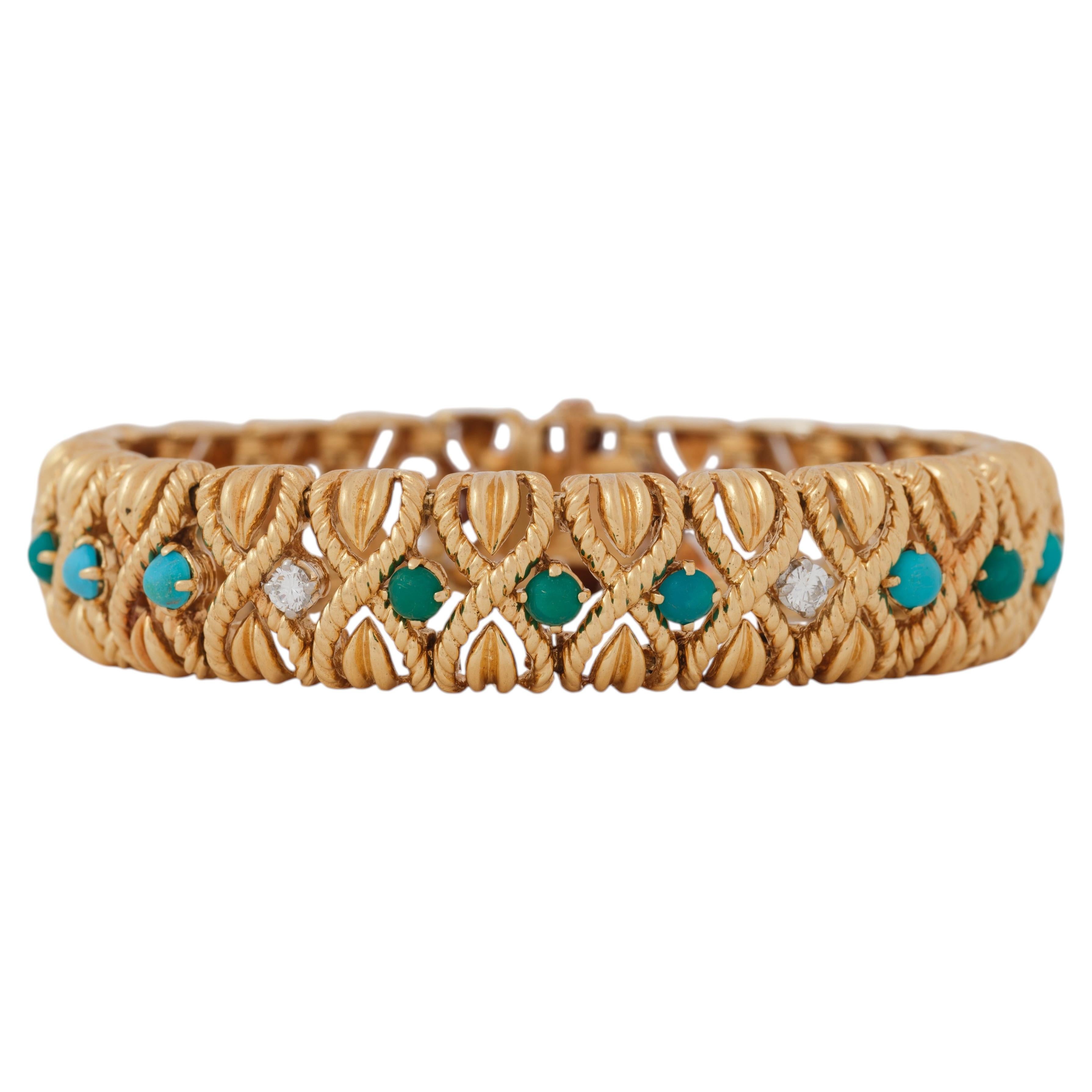 Bracciale vintage Van Cleef & Arpels con turchesi e diamanti in vendita