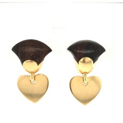 Vintage Van Cleef & Arpels Wood 18 Karat Gold Heart Dangle Earrings