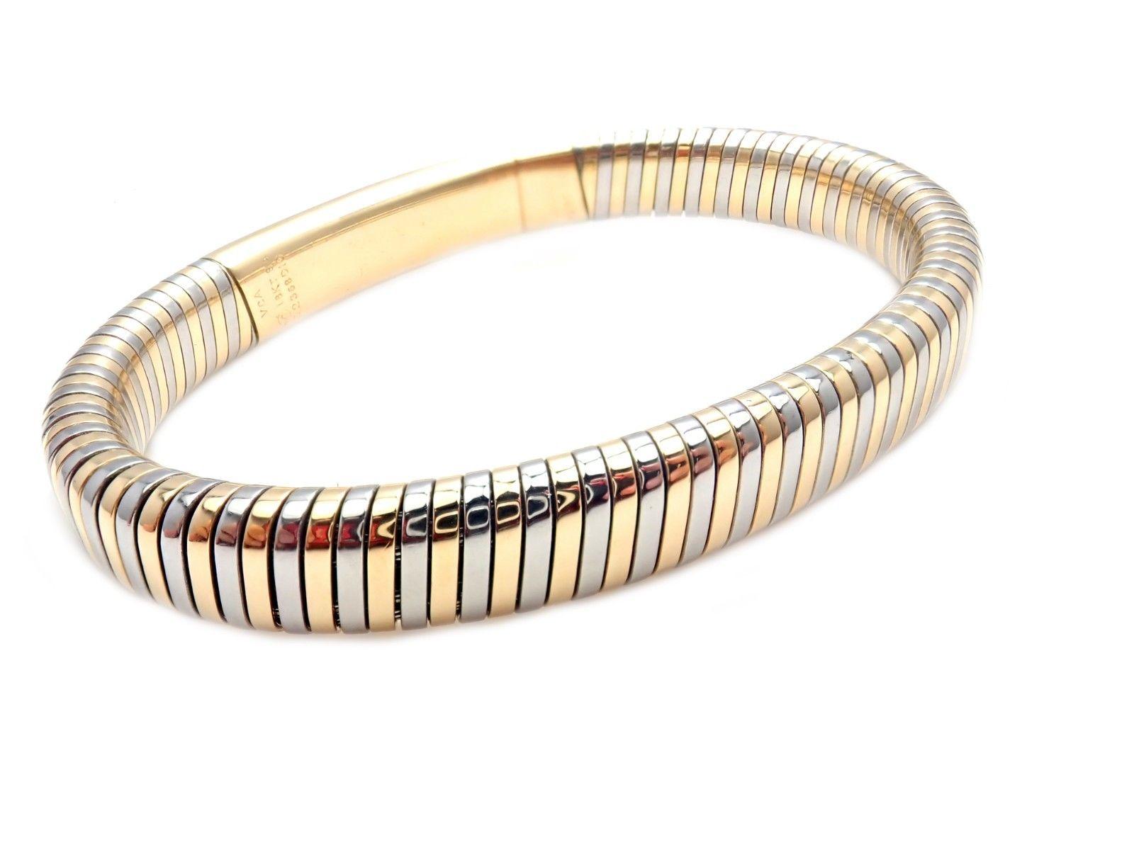 Vintage Van Cleef & Arpels Yellow Gold Steel Bangle Bracelet For Sale 1