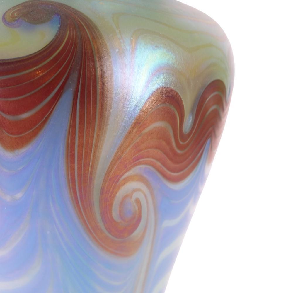 Art Nouveau Vintage Vandermark Favrile Studio Art Glass Vase Pulled Feather Pastel  1980