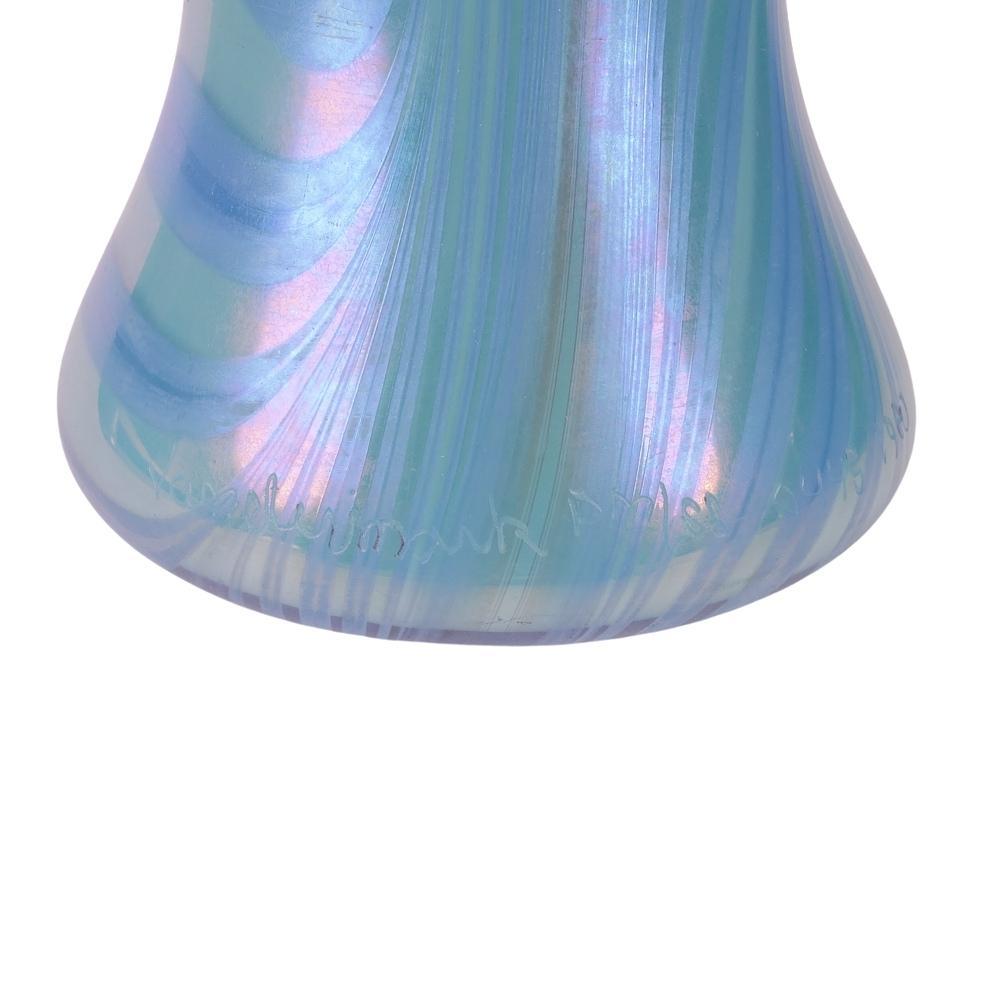 American Vintage Vandermark Favrile Studio Art Glass Vase Pulled Feather Pastel  1980