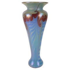 Vintage Vandermark Favrile Studio Art Glass Vase Pulled Feather Pastel  1980