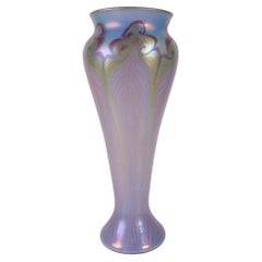 Vintage Vandermark Favrile Studio Art Glass Vase Pulled Feather Pastel 1980