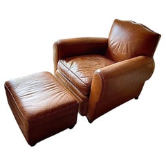 Vintage Vanguard Leather Club Chair with Ottoman