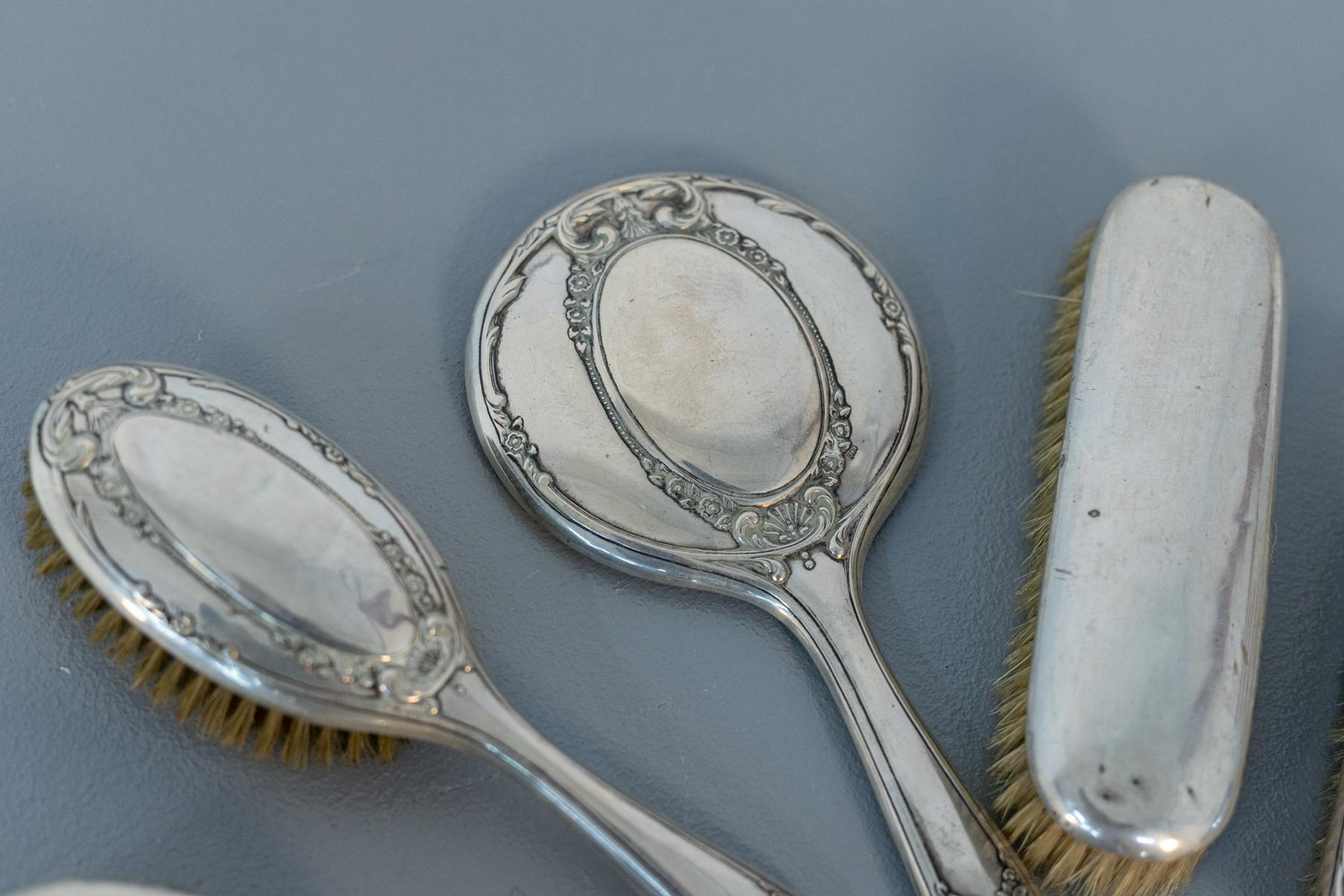 antique silver brush and mirror set